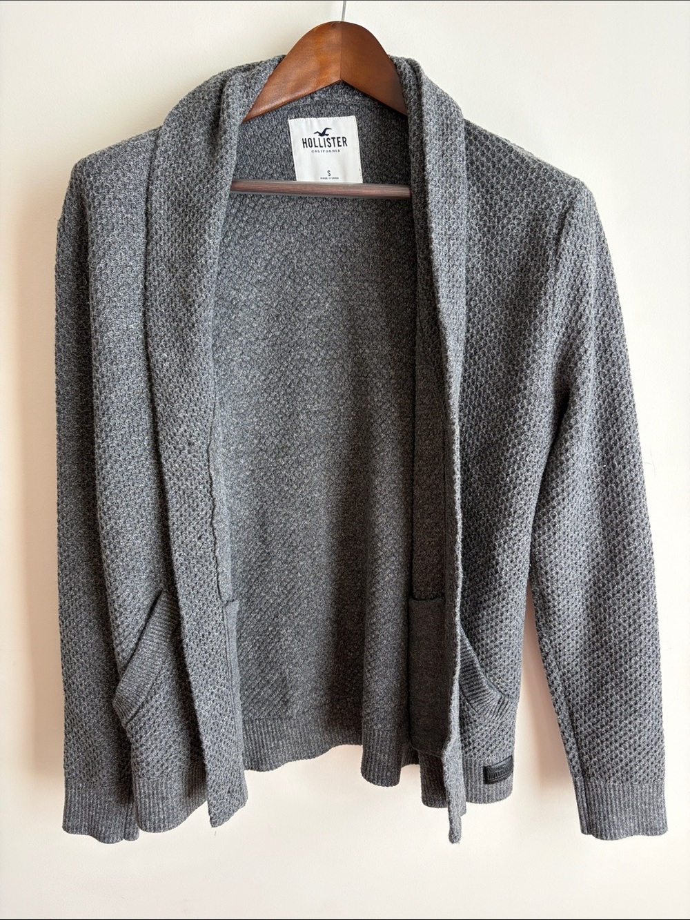 Hollister Heather Gray Textured Open-Front Cardigan